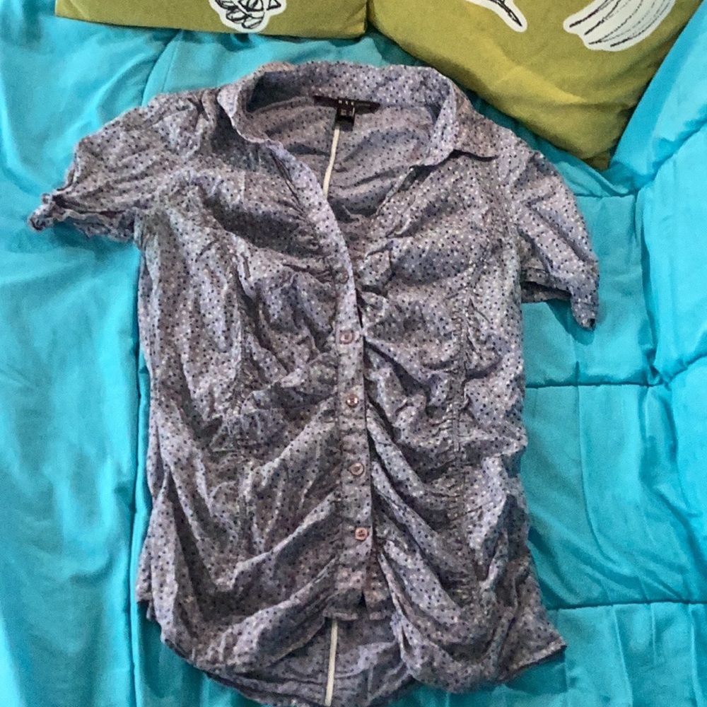 Mango Floral Print Puff Ruched Fitted blouse large